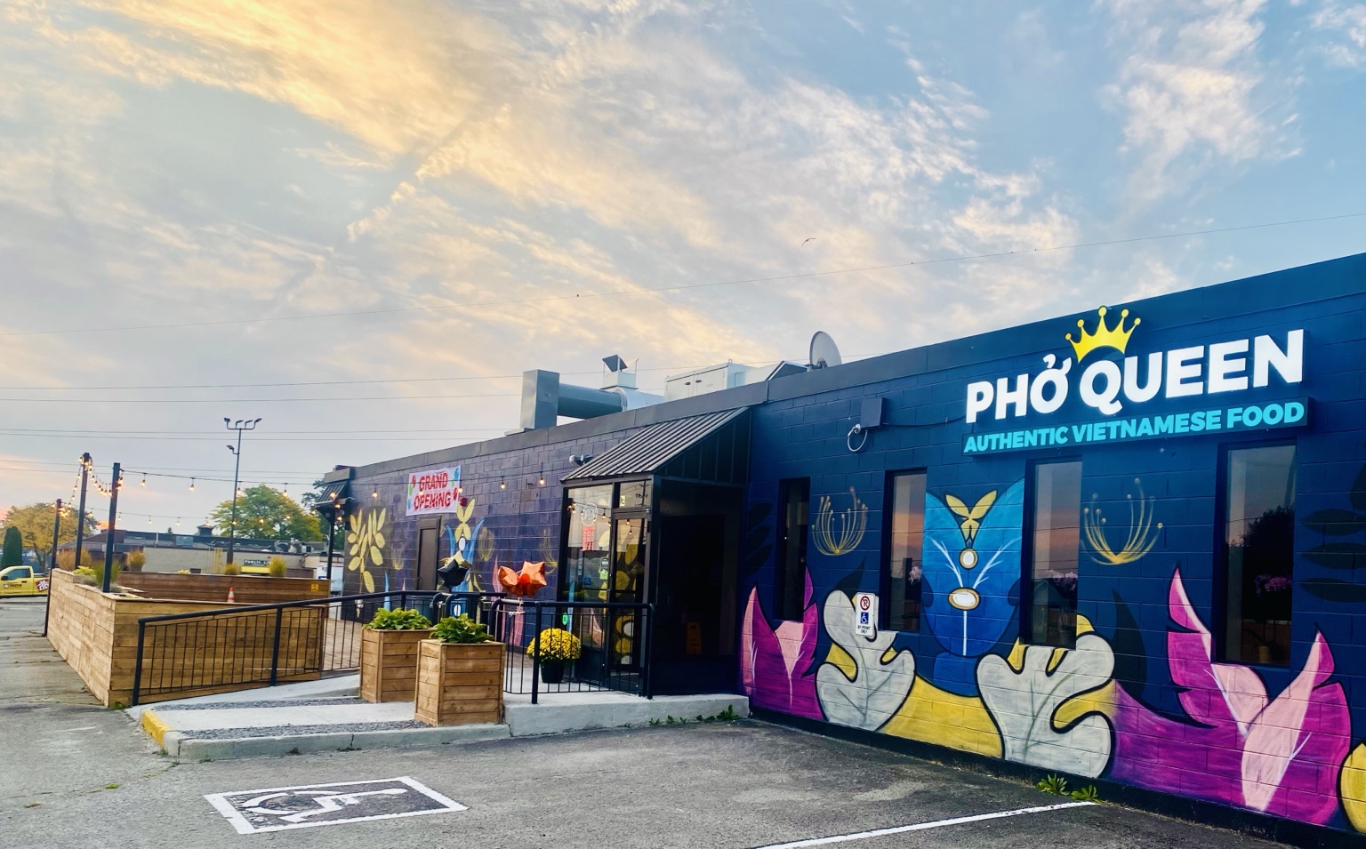 Pho Queen storefront and colourful mural